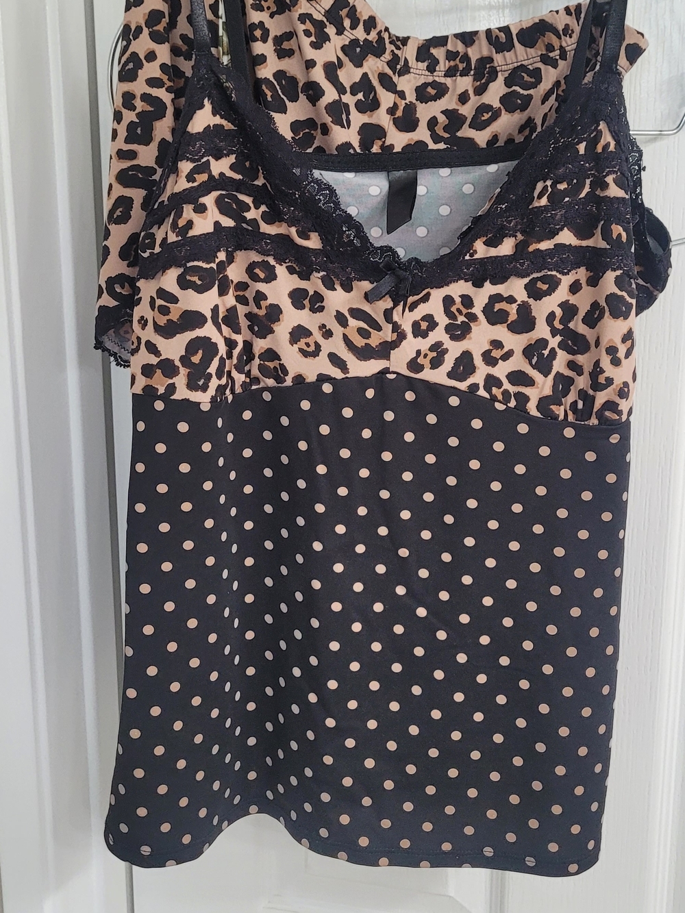 Marilyn Monroe Sleepwear, Leopard & Polka Dot Lace Trim Cami/Shorts Set Sz L